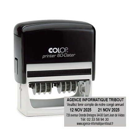 Tampon double dateur Colop Printer 60 - 3+2 lignes - 76x37 mm