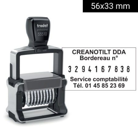 Tampon numéroteur 10 bandes Trodat 55510PL - 2+2 lignes personnalisables - 56X33mm Tampon numéroteur 10 bandes Trodat 55510PL - 2+2 lignes personnalisables - 56X33mm