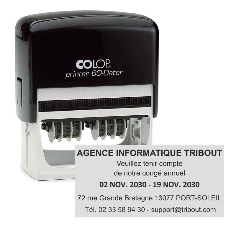 Tampon double dateur Colop Printer 60 - 3+2 lignes - 76x37 mm