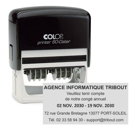 Tampon double dateur Colop Printer 60 - 3+2 lignes - 76x37 mm