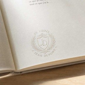 Pince à gaufrer personnalisée ex-libris blason fleuri