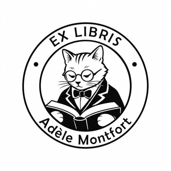 Pince à gaufrer personnalisée ex-libris chat costume lecture